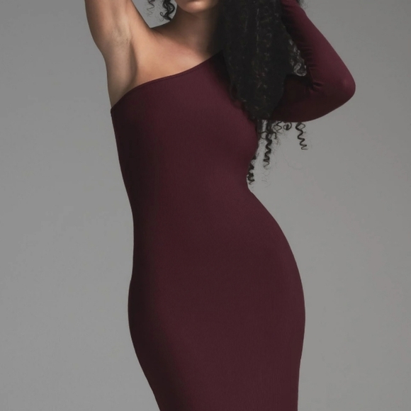 Skims Elegant Soft Longe One Shoulder Long Burgundy Dress Size Xs NwT. - Picture 2 of 10